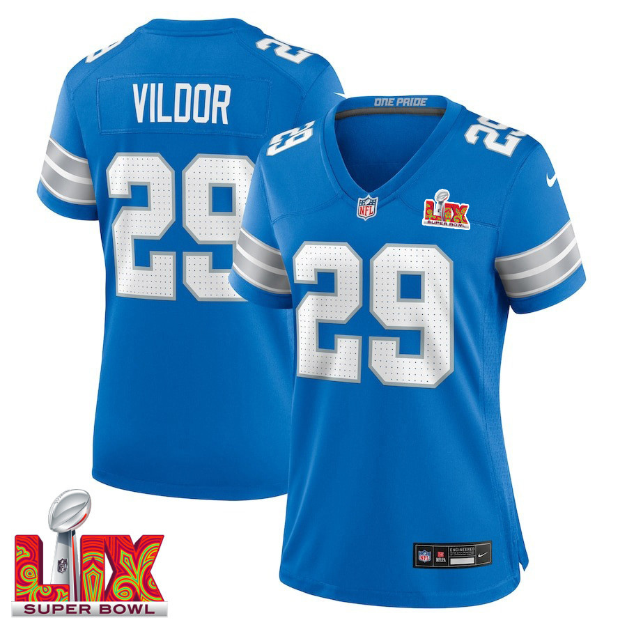 Kindle Vildor #29 Detroit Lions Super Bowl LIX Women's Jersey - Blue JS4791 Saliibo