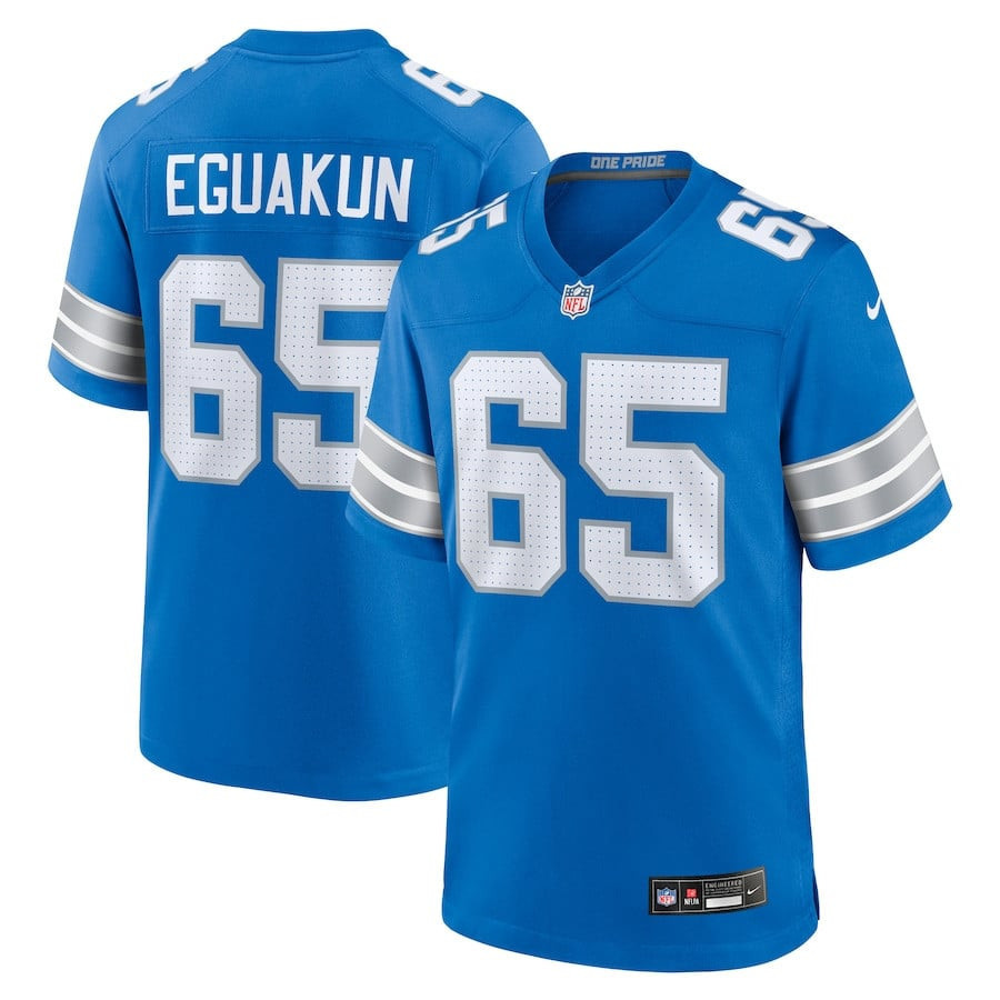 Kingsley Eguakun 65 Detroit Lions Game Men Jersey - Blue JS4296 Saliibo