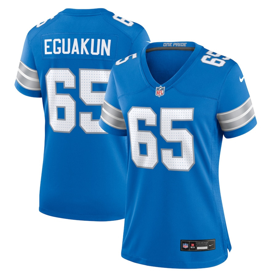 Kingsley Eguakun 65 Detroit Lions Women's Game Jersey - Blue JS6403 Saliibo