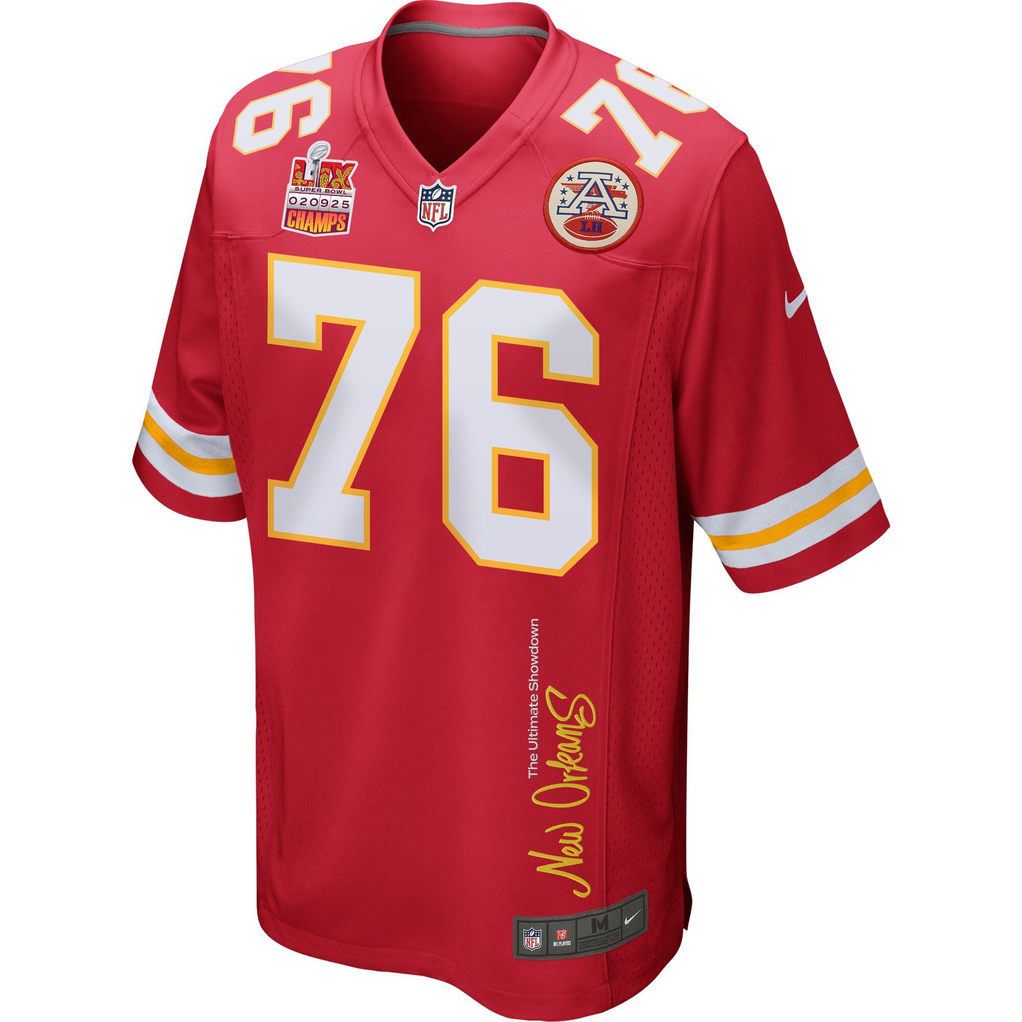 Kingsley Suamataia 76 Kansas City Chiefs Super Bowl LIX Champions Patch 'New Orleans - The Ultimate Showdown' EMBROIDERED Game Men Jersey - Red JS9229 Saliibo - Image 3
