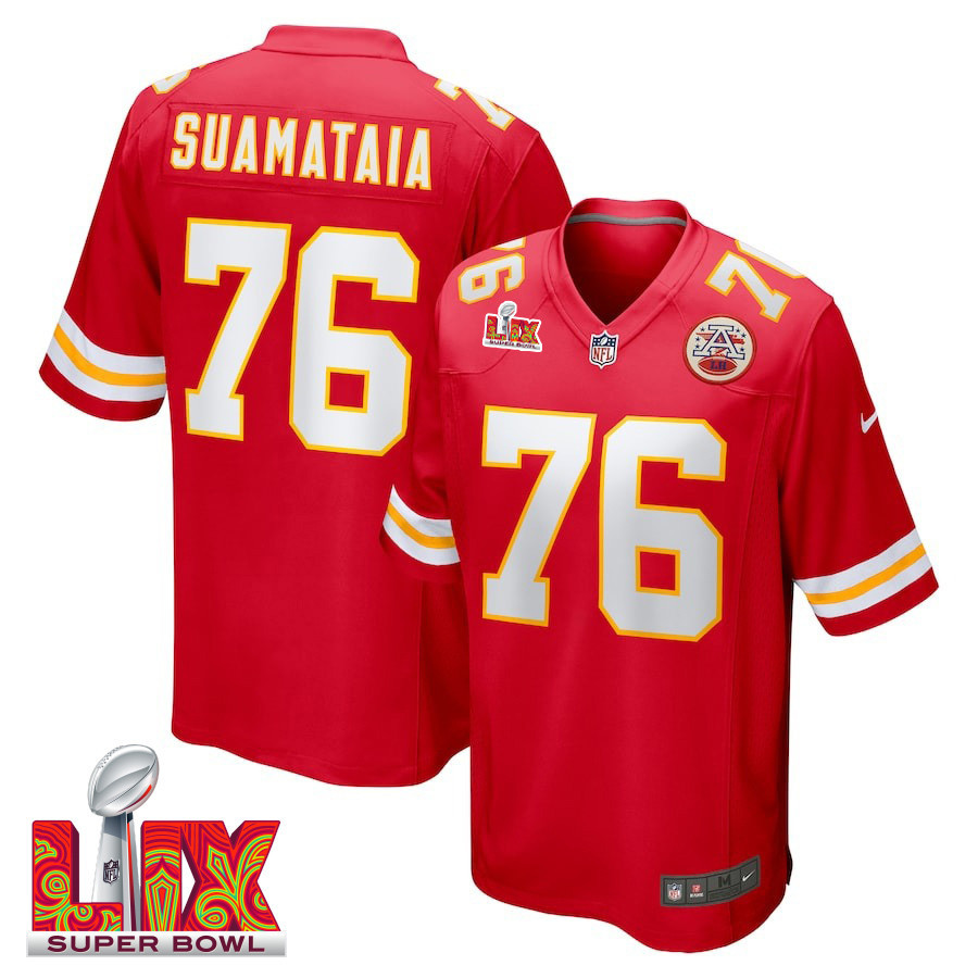 Kingsley Suamataia #76 Kansas City Chiefs Super Bowl LIX Jersey - Men's - Red JS2741 Saliibo