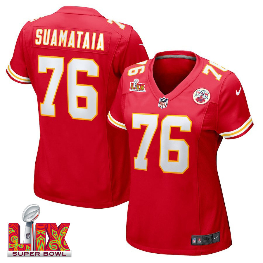Kingsley Suamataia #76 Kansas City Chiefs Super Bowl LIX Women's Jersey - Red JS1521 Saliibo