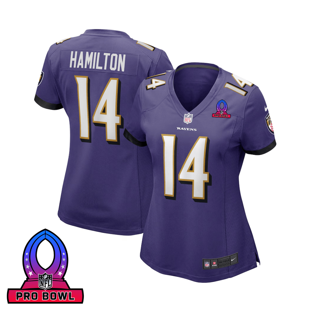 Kyle Hamilton 14 Baltimore Ravens 2025 Pro Bowl Patch Women Game Jersey - Purple JS7288 Saliibo