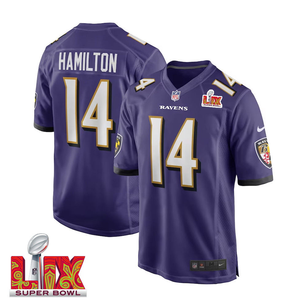 Kyle Hamilton #14 Baltimore Ravens Super Bowl LIX Jersey - Men's - Purple JS4457 Saliibo