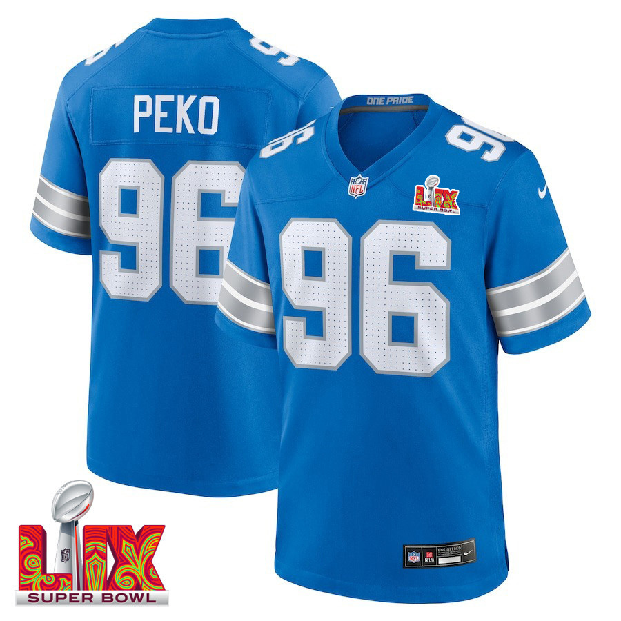 Kyle Peko #96 Detroit Lions Super Bowl LIX Jersey - Men's - Blue JS4491 Saliibo