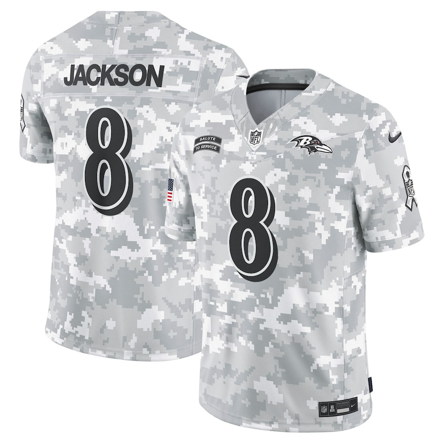 Lamar Jackson 8 Baltimore Ravens 2024 Salute to Service Limited Men Jersey - Arctic Camo JS9104 Saliibo