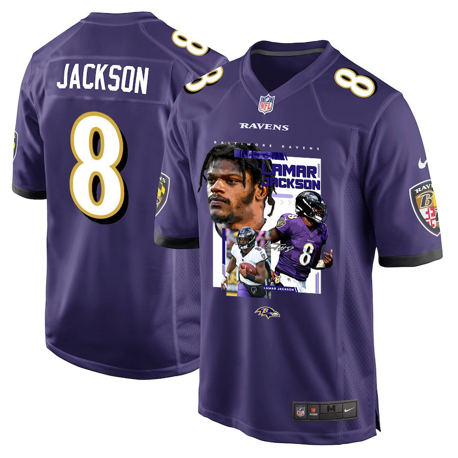 Lamar Jackson 8 Baltimore Ravens Cobra Jackson Game Men Jersey - Purple JS7288 Saliibo