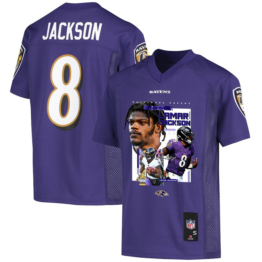 Lamar Jackson 8 Baltimore Ravens Cobra Jackson Game YOUTH Jersey - Purple JS5726 Saliibo