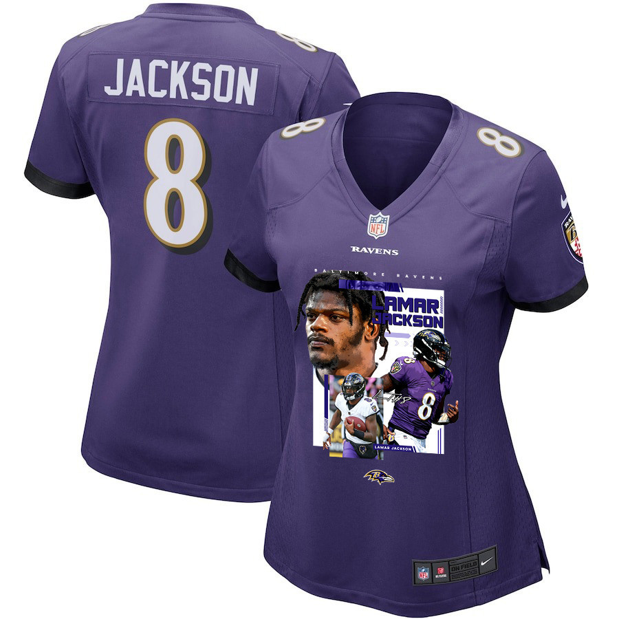 Lamar Jackson 8 Baltimore Ravens Cobra Jackson Women Game Jersey - Purple JS7878 Saliibo