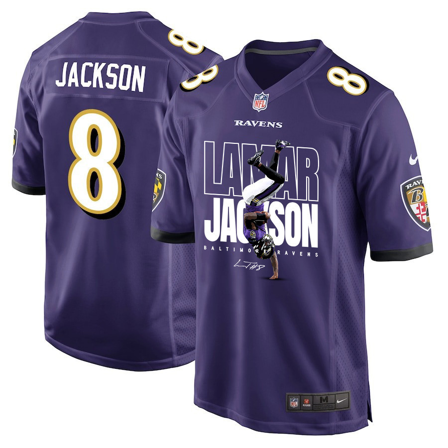 Lamar Jackson 8 Baltimore Ravens Lamar the Merrier Game Men Jersey - Purple JS4968 Saliibo