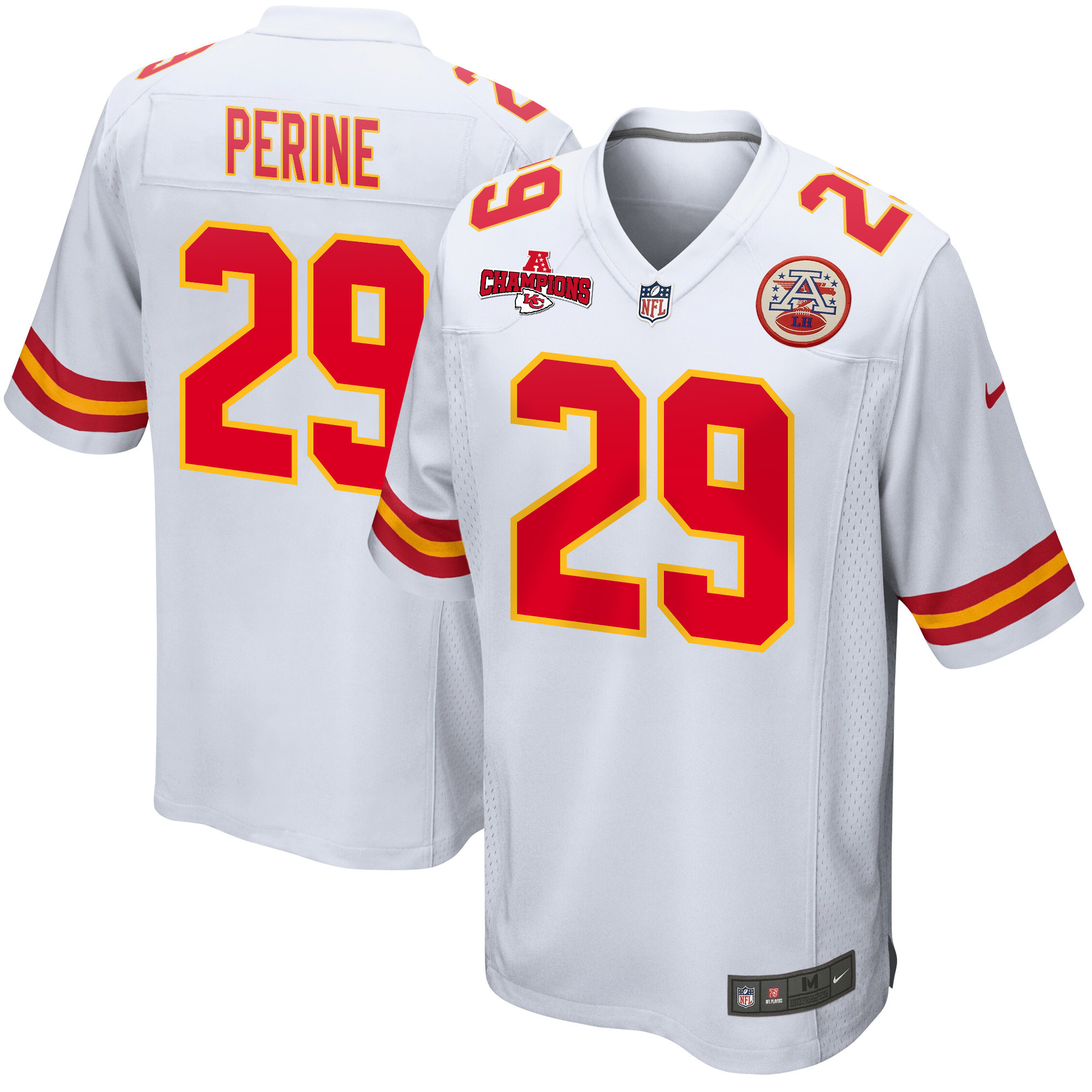 La'Mical Perine 29 Kansas City Chiefs AFC Champions Patch Game Men Jersey - White JS1339 Saliibo