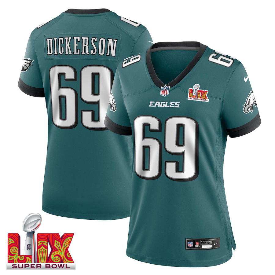 Landon Dickerson #69 Philadelphia Eagles Super Bowl LIX Women's Jersey - Midnight Green JS9782 Saliibo