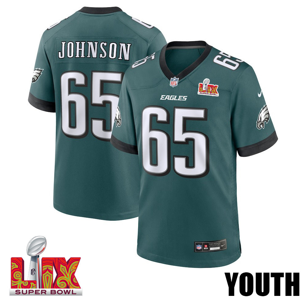 Lane Johnson #65 Philadelphia Eagles Super Bowl LIX YOUTH Jersey - Midnight Green JS6068 Saliibo