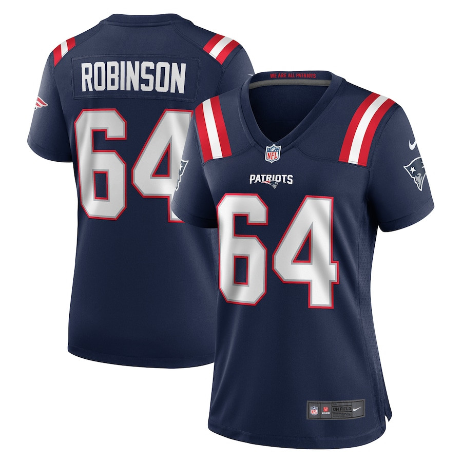 Layden Robinson 64 New England Patriots Women's Team Game Jersey - Navy JS6356 Saliibo