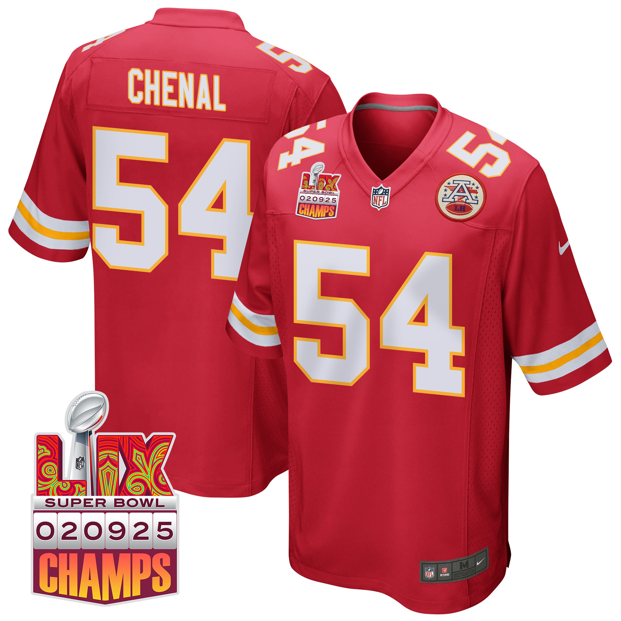 Leo Chenal 54 Kansas City Chiefs Super Bowl LIX Champions Patch Game Men Jersey - Red JS4757 Saliibo