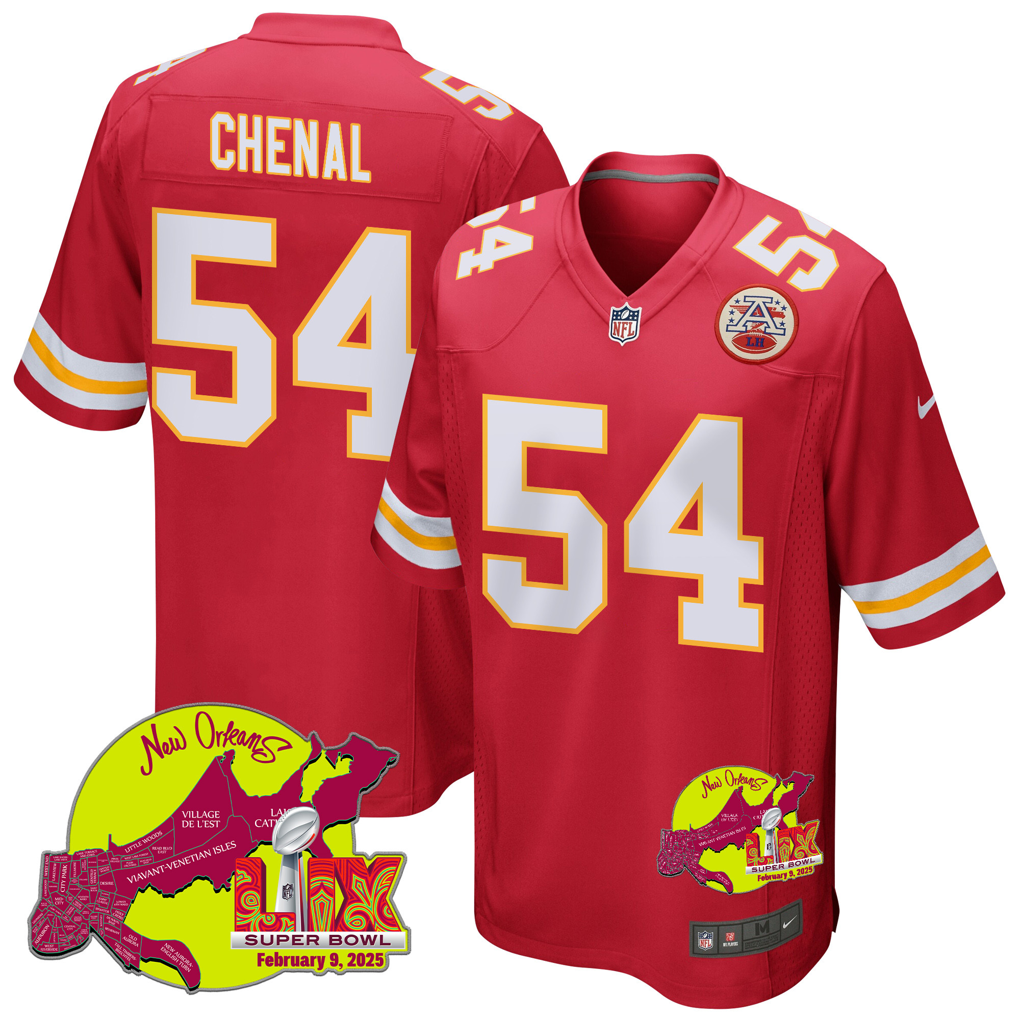 Leo Chenal 54 Kansas City Chiefs Super Bowl LIX New Orleans Patch Game Men Jersey - Red JS6051 Saliibo