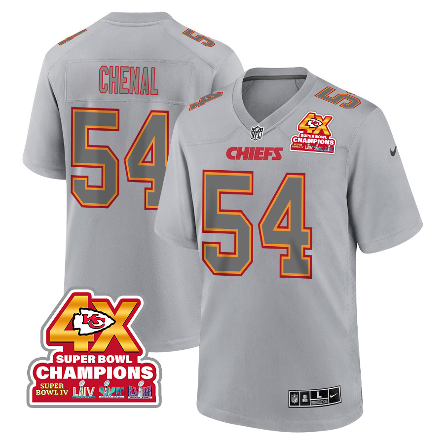 Leo Chenal 54 Kansas City Chiefs Super Bowl LVIII Champions 4X Atmosphere Fashion Game Men Jersey - Gray JS6618 Saliibo