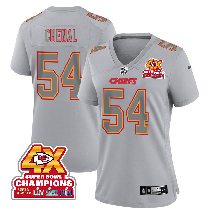 Leo Chenal 54 Kansas City Chiefs Super Bowl LVIII Champions 4X Atmosphere Fashion Game Women Jersey - Gray JS7541 Saliibo