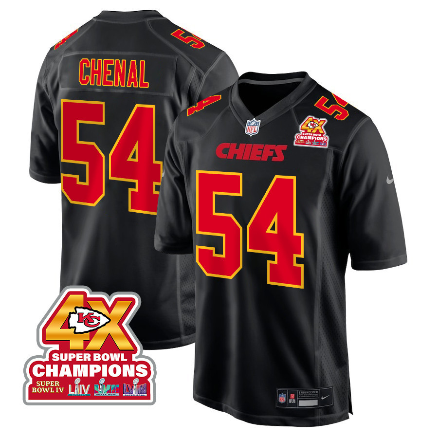 Leo Chenal 54 Kansas City Chiefs Super Bowl LVIII Champions 4X Fashion Game Men Jersey - Carbon Black JS1489 Saliibo