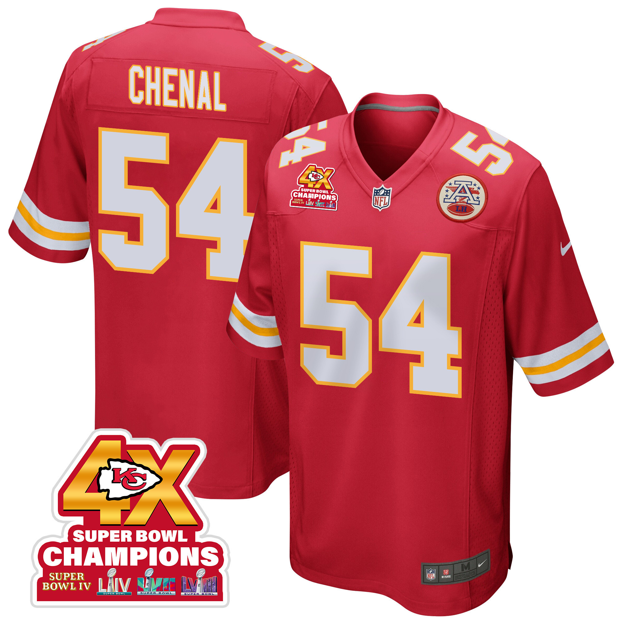 Leo Chenal 54 Kansas City Chiefs Super Bowl LVIII Champions 4X Game Men Jersey - Red JS9744 Saliibo