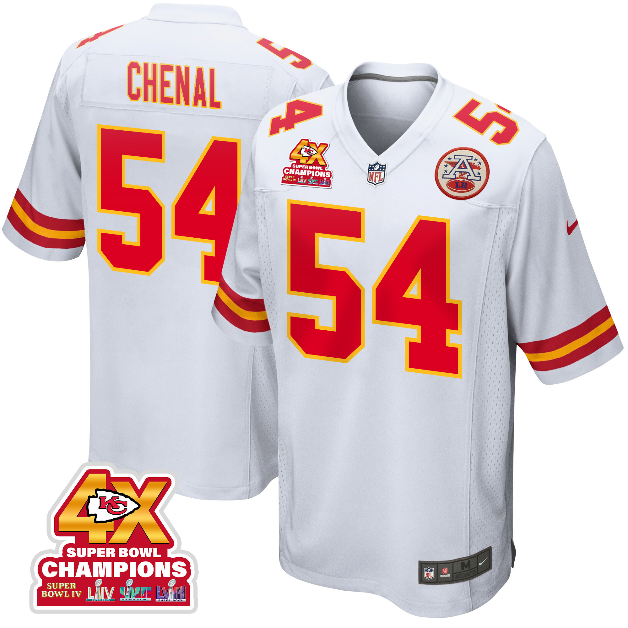 Leo Chenal 54 Kansas City Chiefs Super Bowl LVIII Champions 4X Game Men Jersey - White JS3710 Saliibo