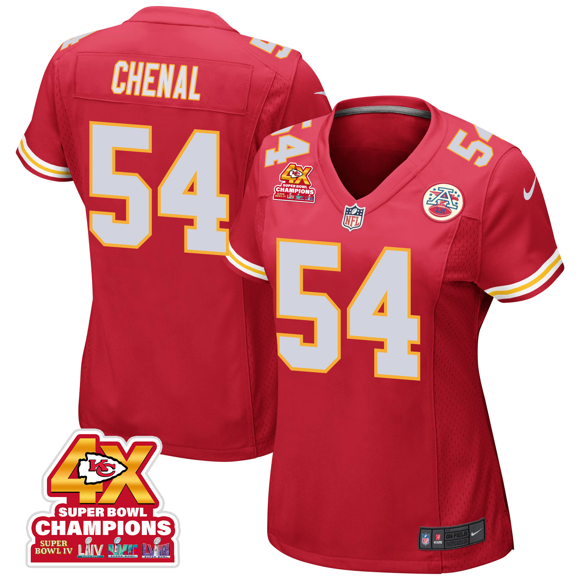 Leo Chenal 54 Kansas City Chiefs Super Bowl LVIII Champions 4X Game Women Jersey - Red JS6580 Saliibo