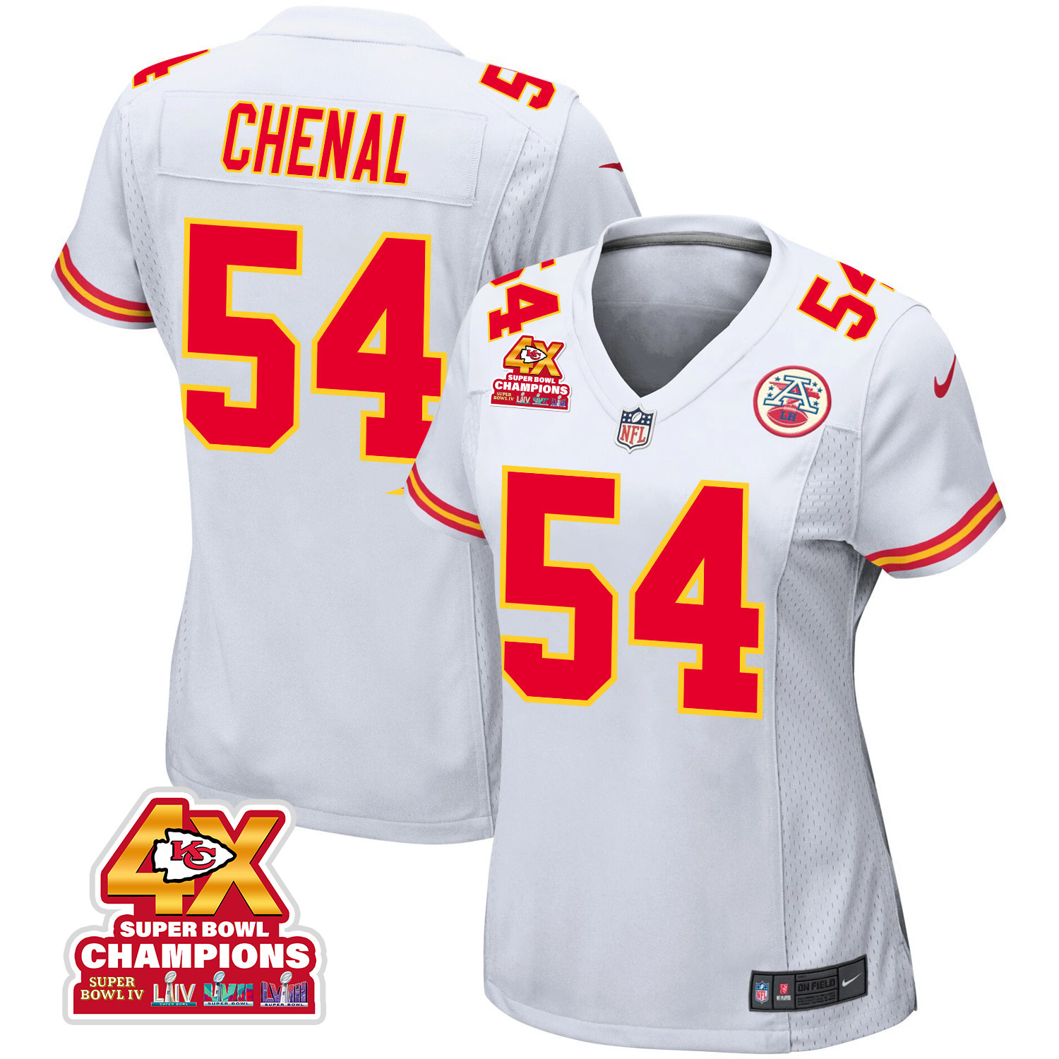 Leo Chenal 54 Kansas City Chiefs Super Bowl LVIII Champions 4X Game Women Jersey - White JS1372 Saliibo