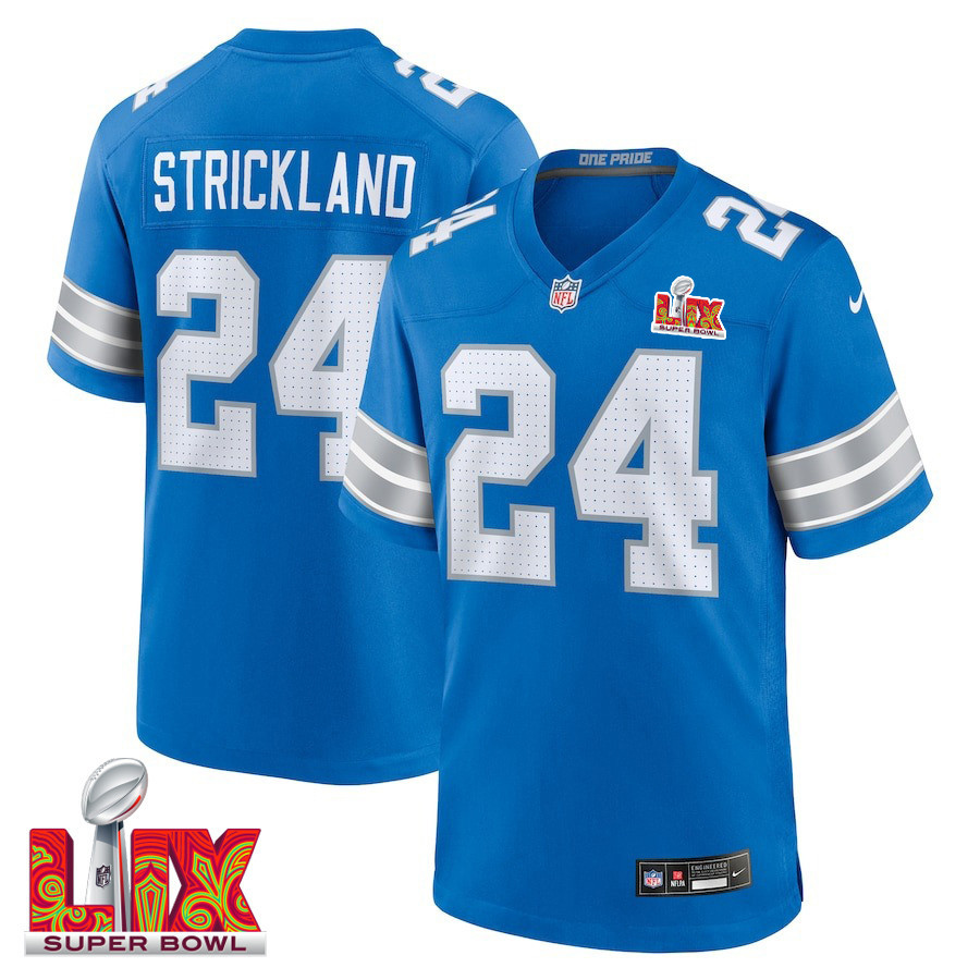 Loren Strickland #24 Detroit Lions Super Bowl LIX Jersey - Men's - Blue JS4651 Saliibo