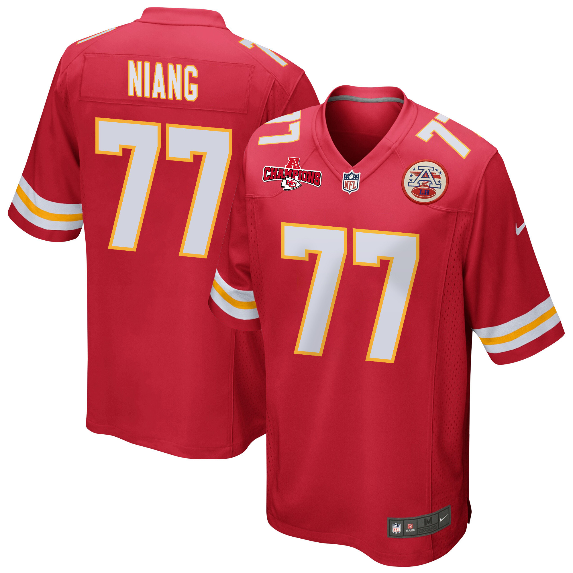 Lucas Niang 77 Kansas City Chiefs AFC Champions Patch Game Men Jersey - Red JS2045 Saliibo