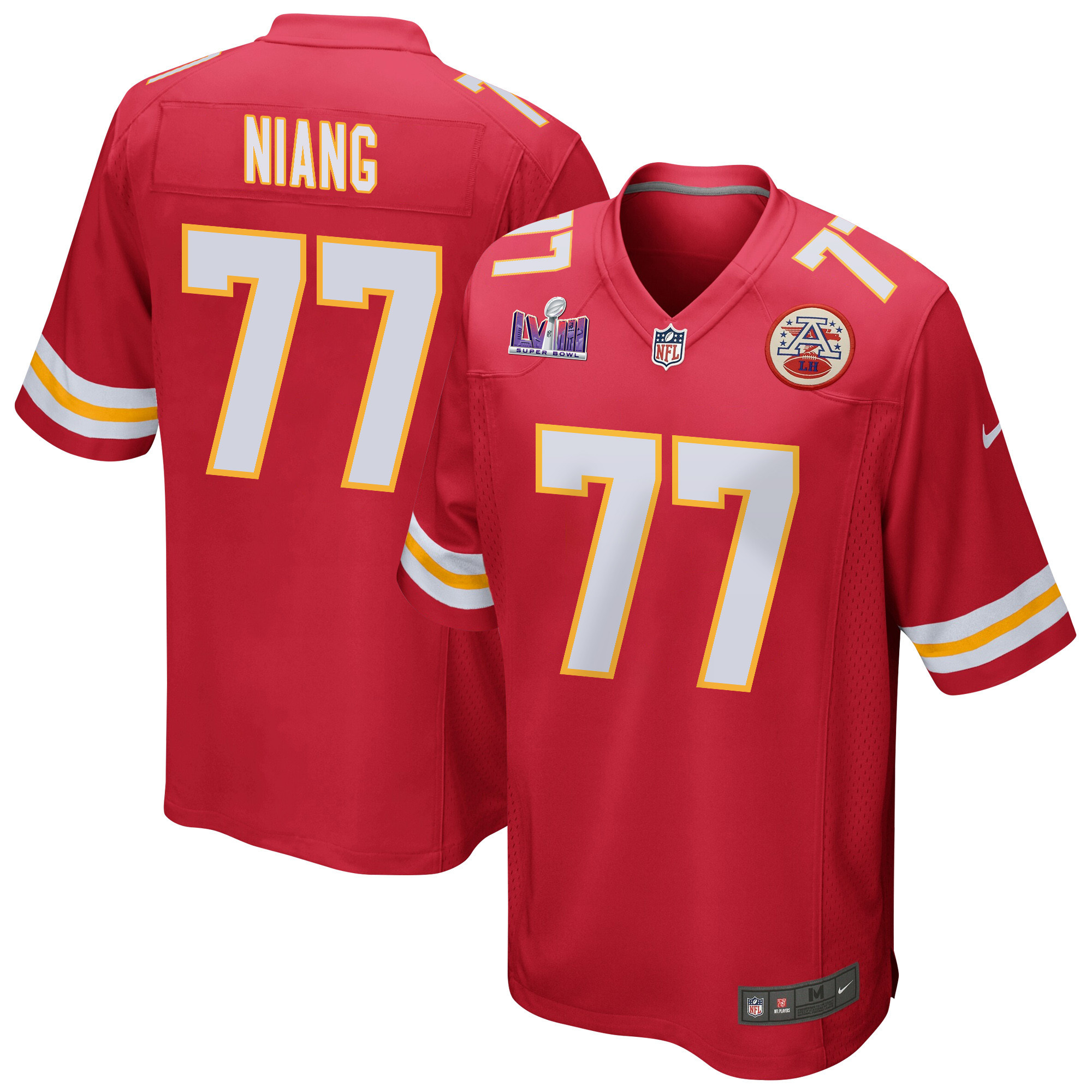 Lucas Niang 77 Kansas City Chiefs Super Bowl LVIII Patch Game Men Jersey - Red JS4052 Saliibo