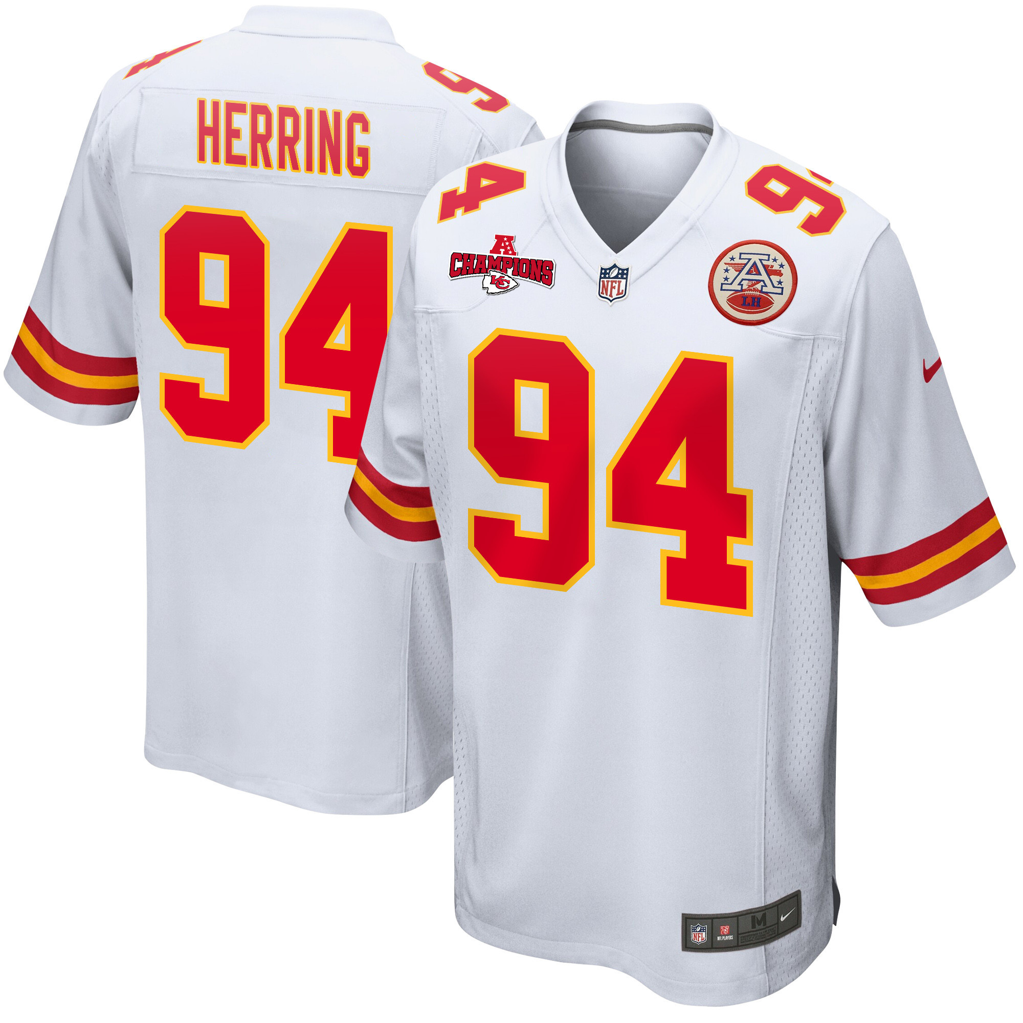 Malik Herring 94 Kansas City Chiefs AFC Champions Patch Game Men Jersey - White JS2475 Saliibo