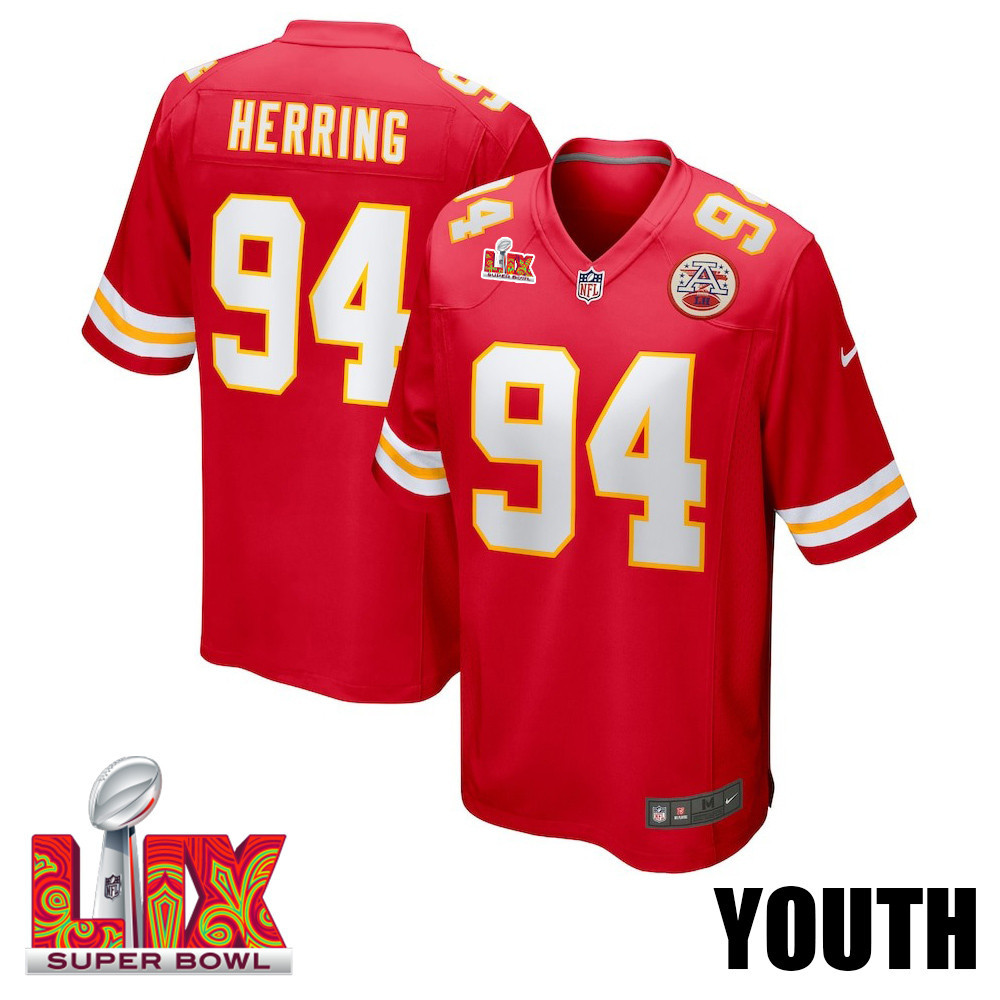Malik Herring #94 Kansas City Chiefs Super Bowl LIX YOUTH Jersey - Red JS4207 Saliibo