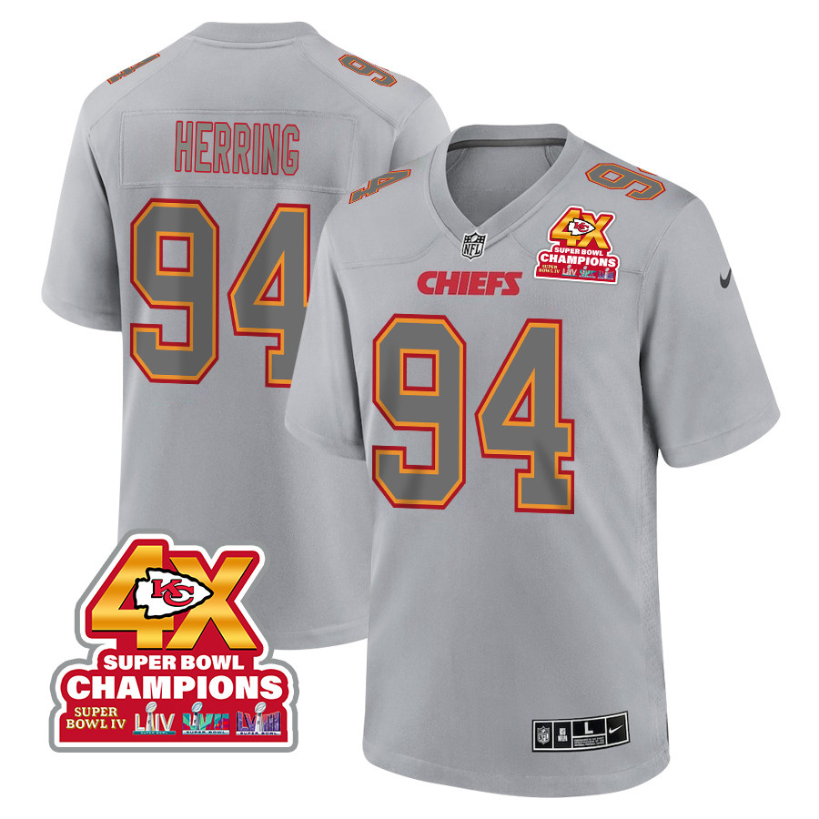 Malik Herring 94 Kansas City Chiefs Super Bowl LVIII Champions 4X Atmosphere Fashion Game Men Jersey - Gray JS1750 Saliibo