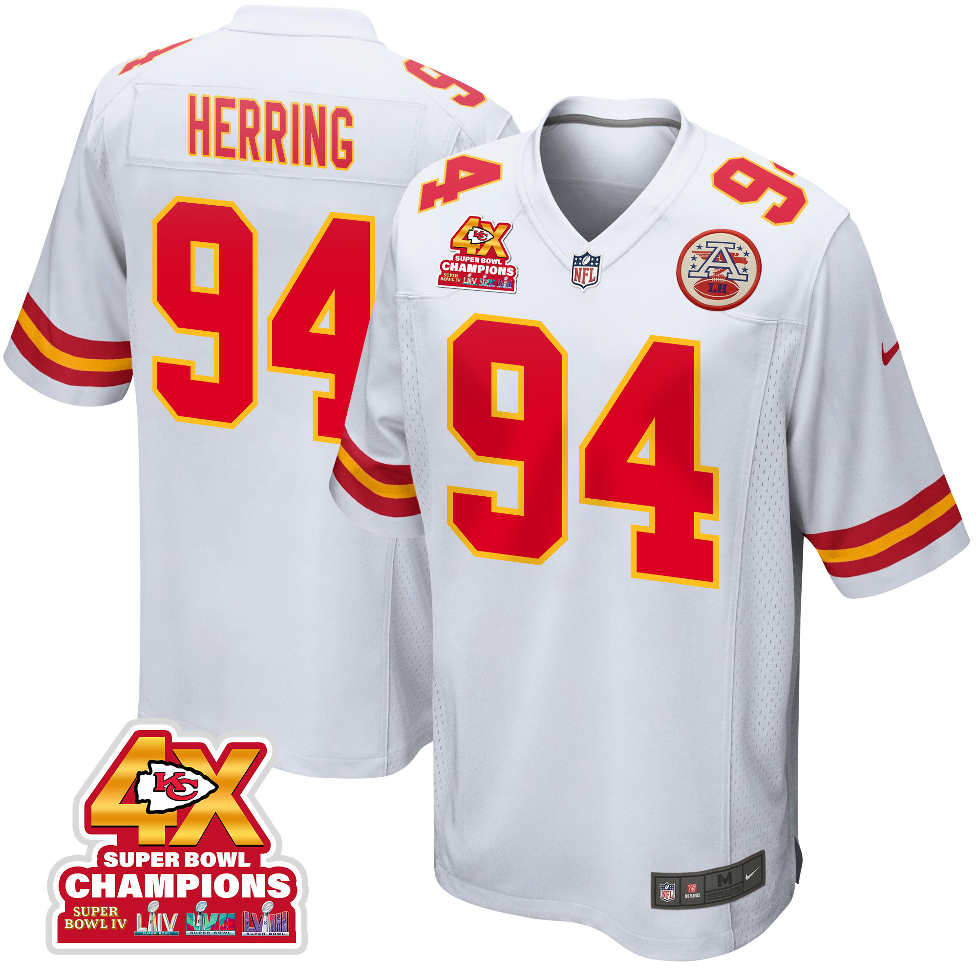 Malik Herring 94 Kansas City Chiefs Super Bowl LVIII Champions 4X Game Men Jersey - White JS6898 Saliibo
