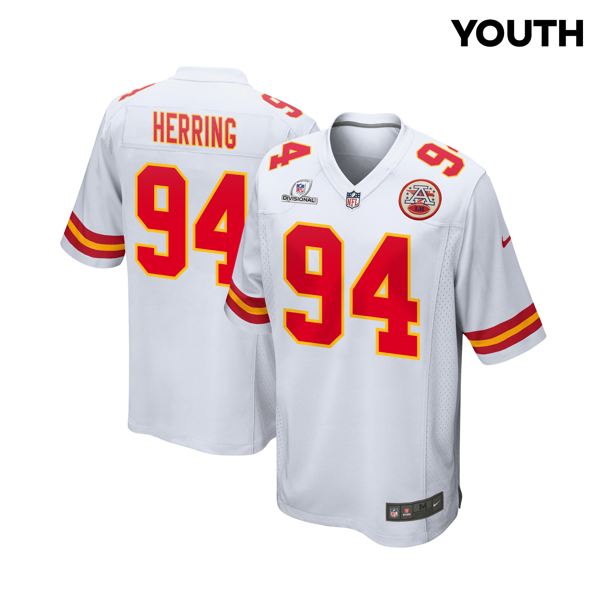 Malik Herring 94 Kansas City Chiefs Super Bowl LVIII Patch Game YOUTH Jersey - White JS3295 Saliibo
