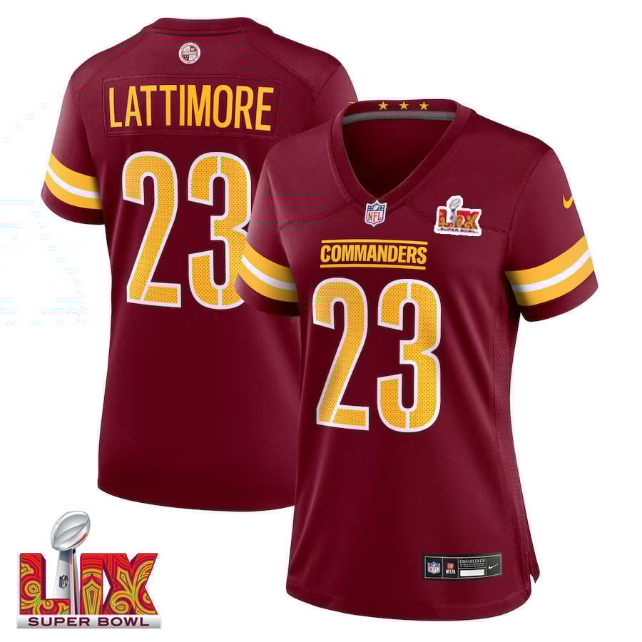 Marshon Lattimore #23 Washington Commanders Super Bowl LIX Women's Jersey - Burgundy JS8075 Saliibo