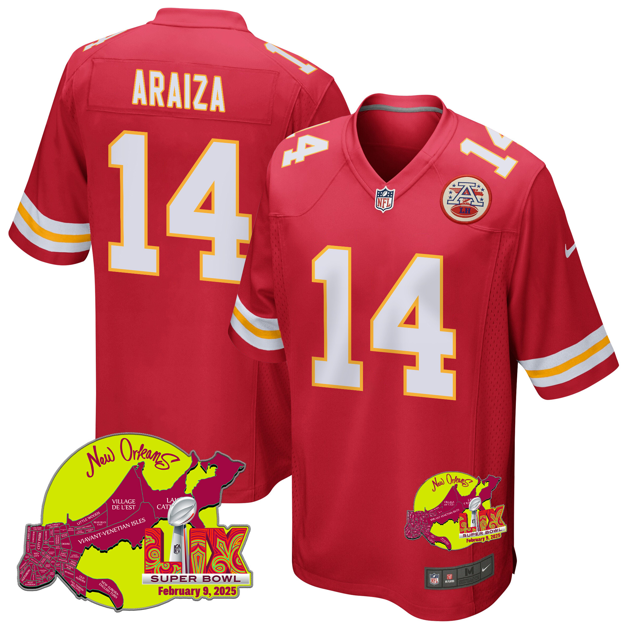 Matt Araiza 14 Kansas City Chiefs Super Bowl LIX New Orleans Patch Game Men Jersey - Red JS1708 Saliibo