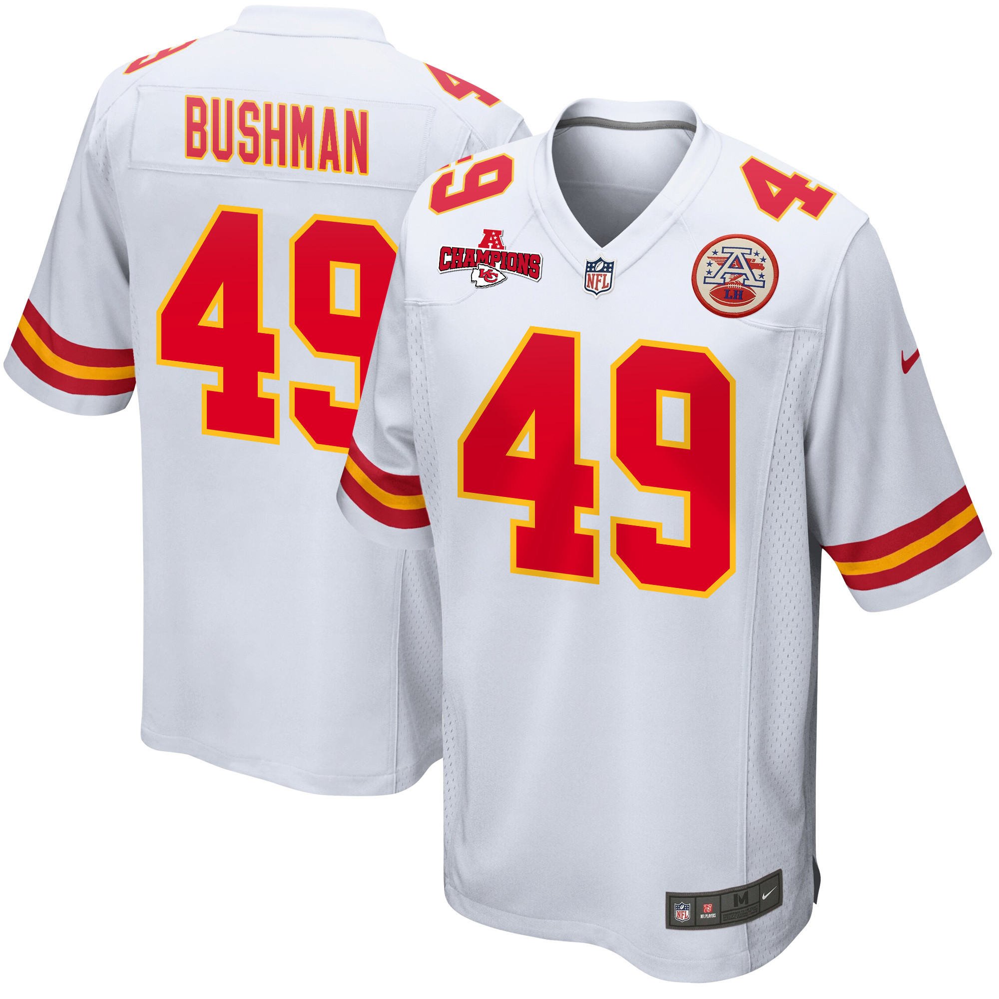 Matt Bushman 49 Kansas City Chiefs AFC Champions Patch Game Men Jersey - White JS2130 Saliibo