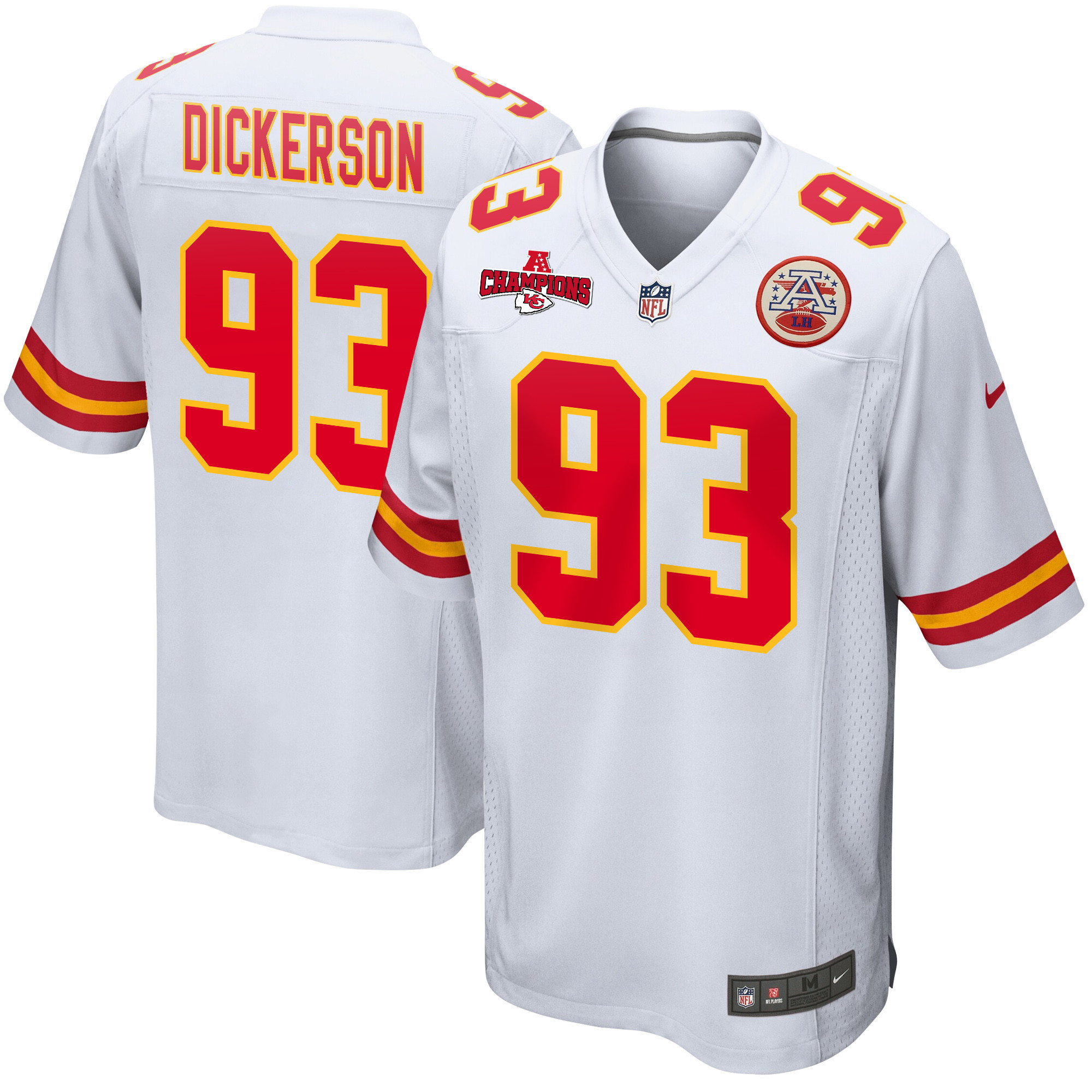 Matt Dickerson 93 Kansas City Chiefs AFC Champions Patch Game Men Jersey - White JS2056 Saliibo