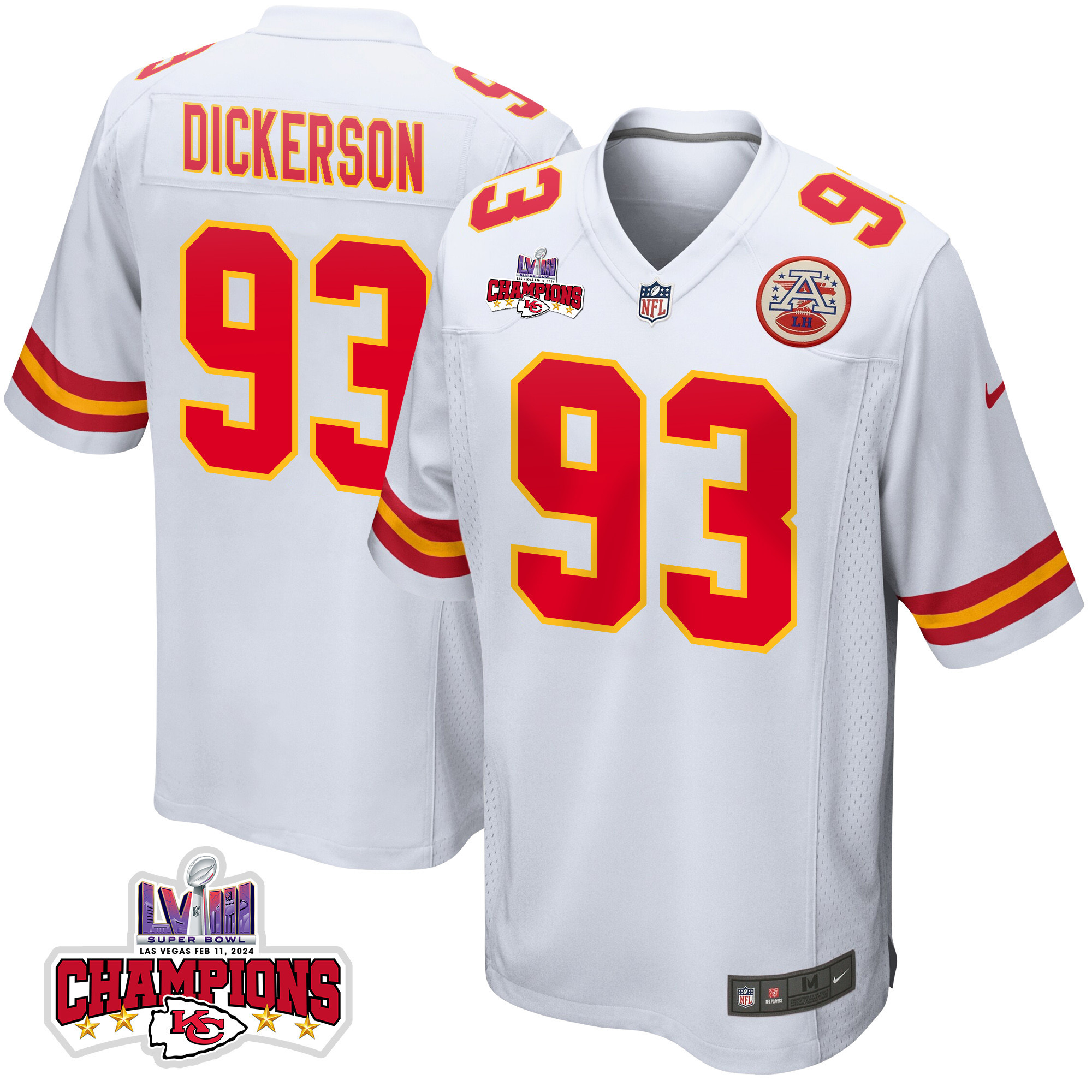 Matt Dickerson 93 Kansas City Chiefs Super Bowl LVIII Champions 4 Stars Patch Game Men Jersey - White JS3706 Saliibo