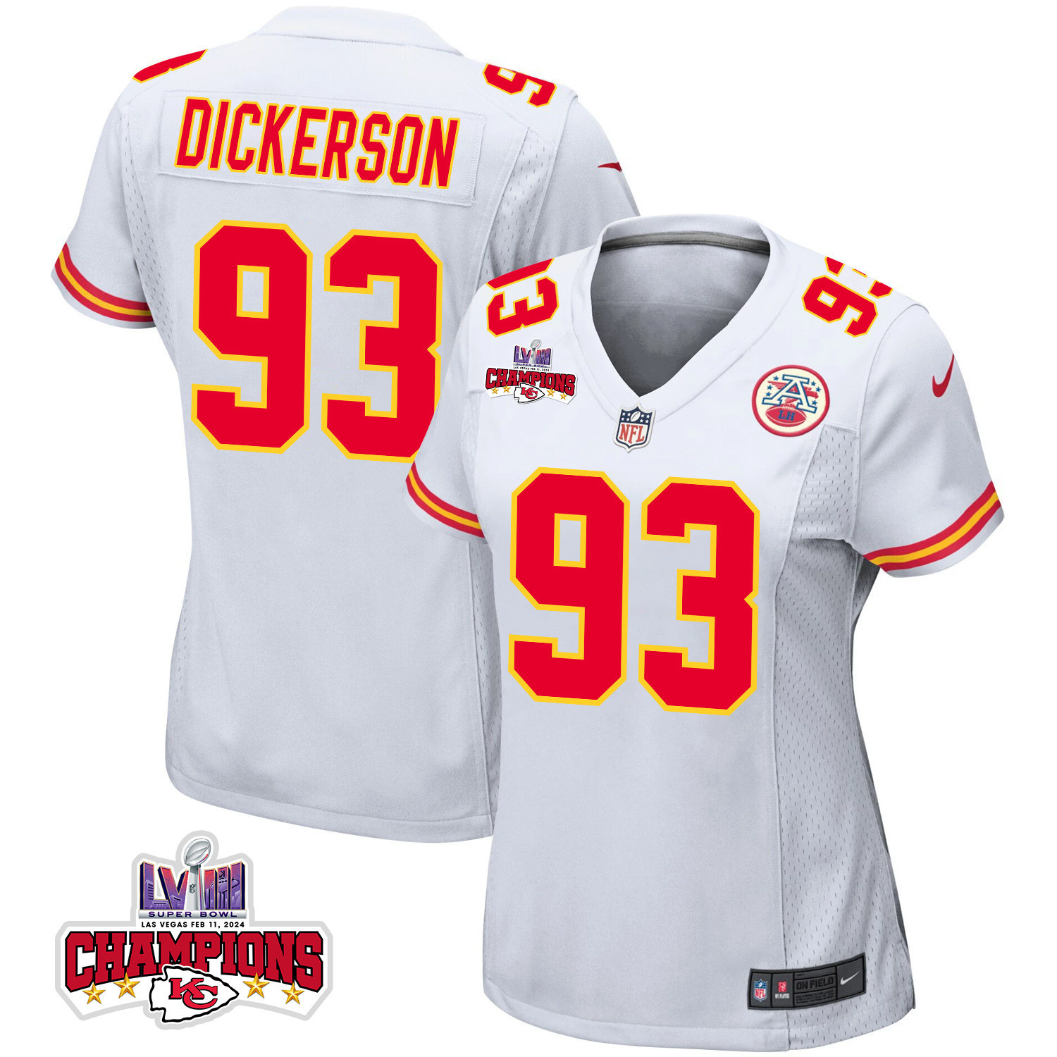 Matt Dickerson 93 Kansas City Chiefs Super Bowl LVIII Champions 4 Stars Patch Game Women Jersey - White JS3348 Saliibo