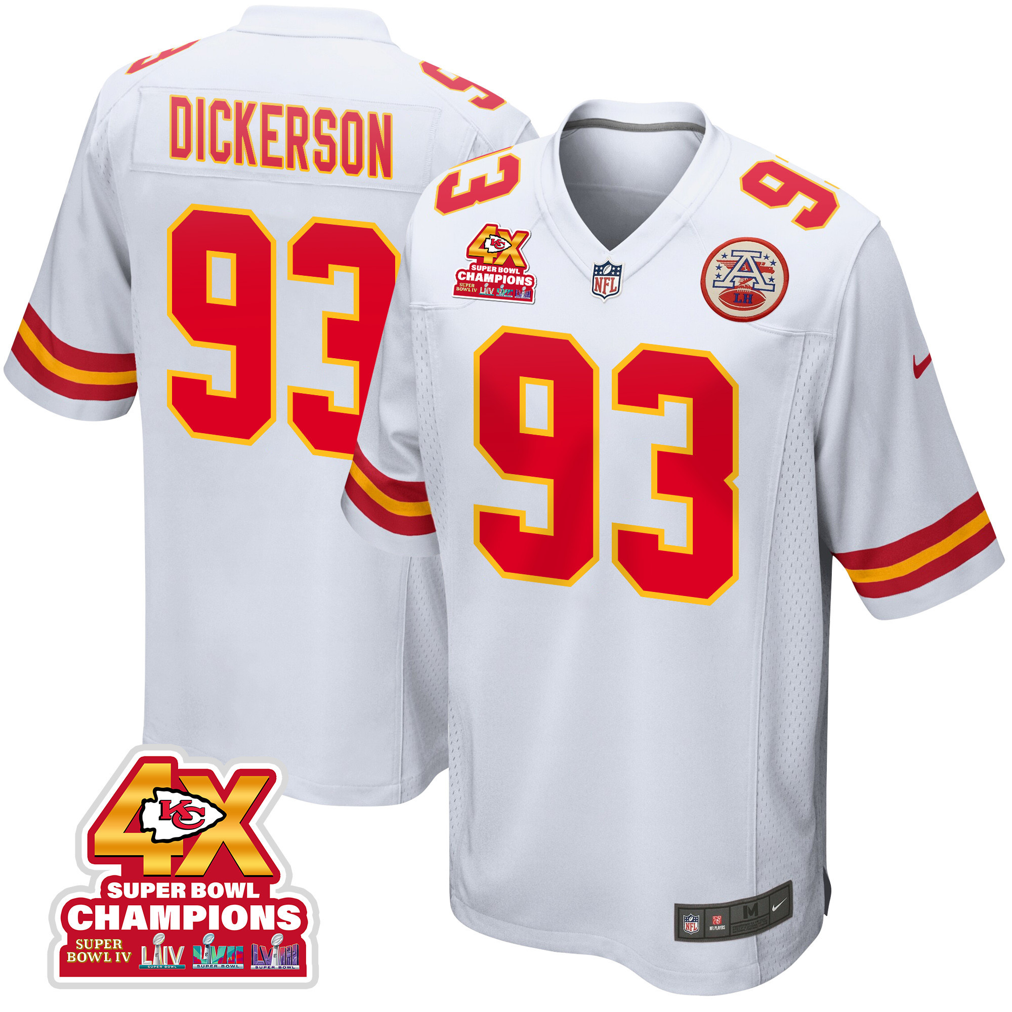 Matt Dickerson 93 Kansas City Chiefs Super Bowl LVIII Champions 4X Game Men Jersey - White JS1627 Saliibo
