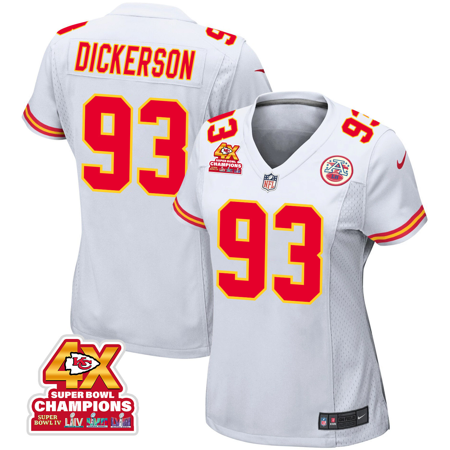 Matt Dickerson 93 Kansas City Chiefs Super Bowl LVIII Champions 4X Game Women Jersey - White JS2746 Saliibo