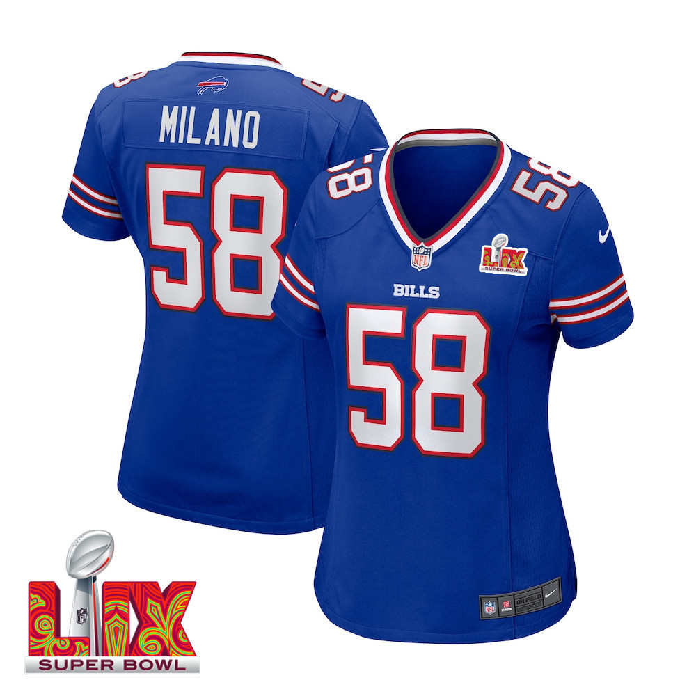 Matt Milano #58 Buffalo Bills Super Bowl LIX Women's Jersey - Royal JS4197 Saliibo