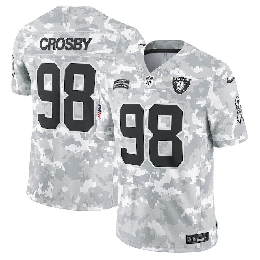 Maxx Crosby 98 Las Vegas Raiders 2024 Salute to Service Limited Men Jersey - Arctic Camo JS2470 Saliibo