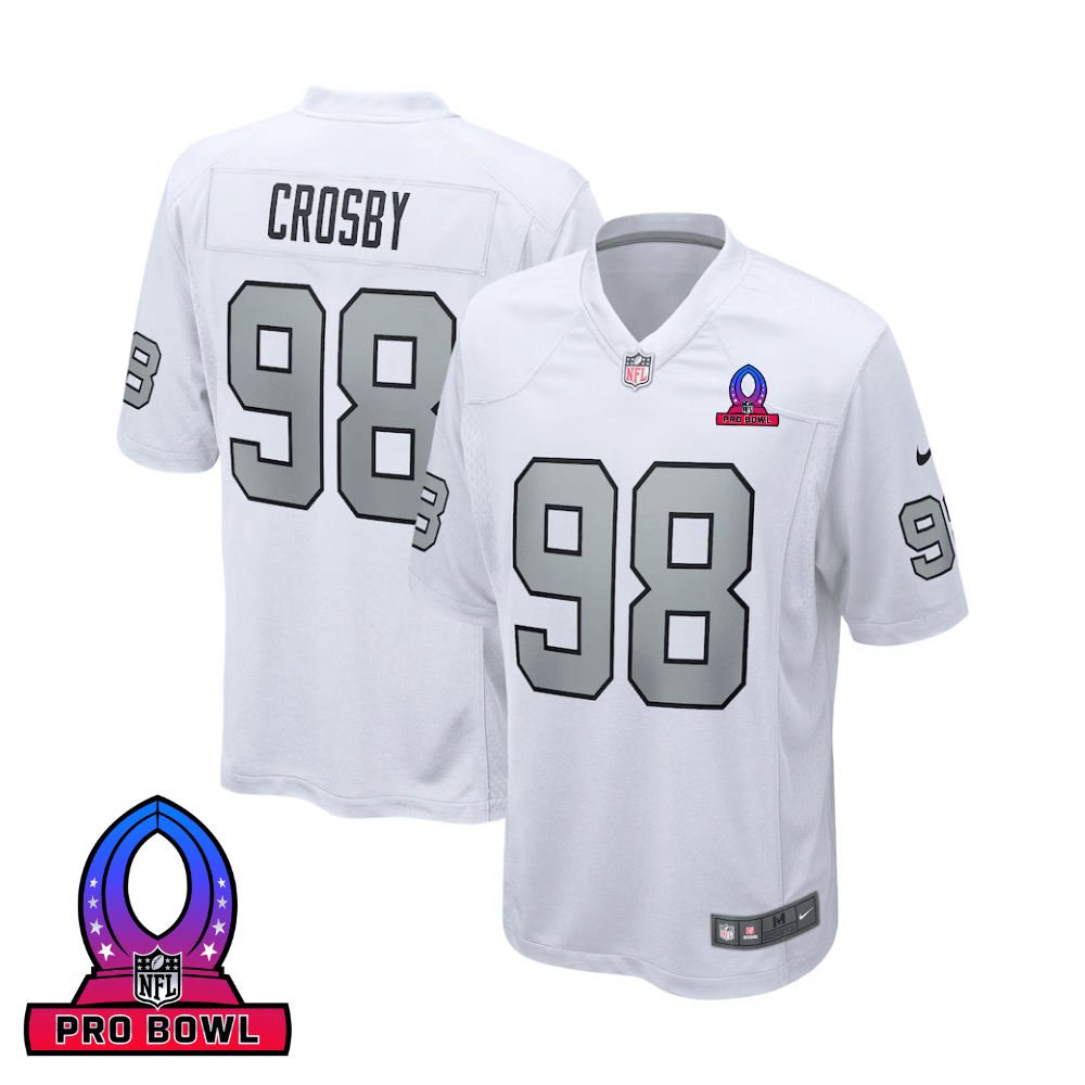 Maxx Crosby 98 Las Vegas Raiders 2025 Pro Bowl Patch Game Men Jersey - White JS6309 Saliibo