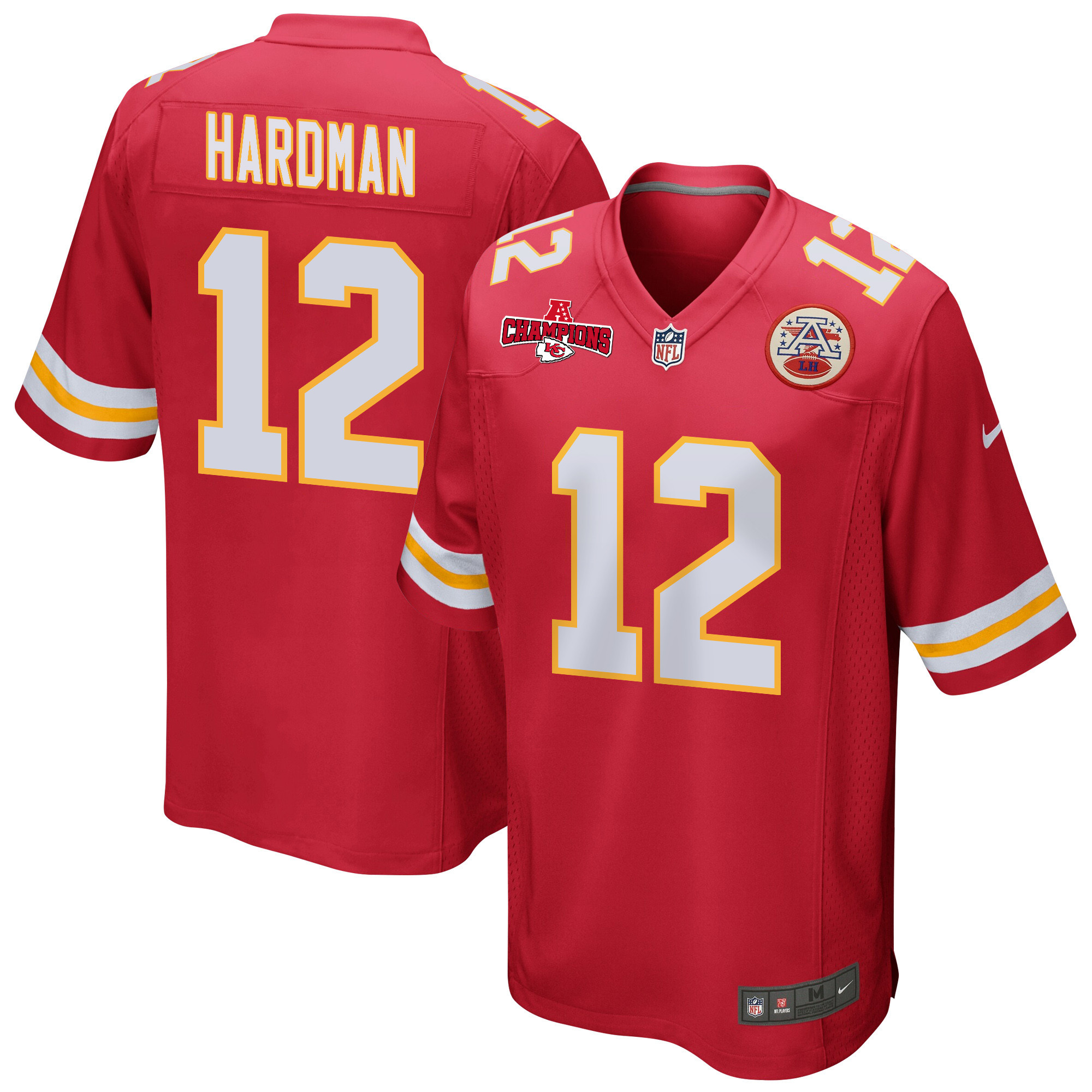 Mecole Hardman 12 Kansas City Chiefs AFC Champions Patch Game Men Jersey - Red JS9216 Saliibo