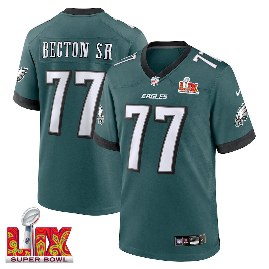 Mekhi Becton #77 Philadelphia Eagles Super Bowl LIX Jersey - Men's - Midnight Green JS6572 Saliibo