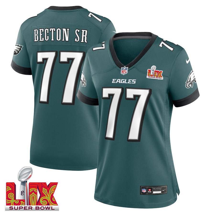 Mekhi Becton #77 Philadelphia Eagles Super Bowl LIX Women's Jersey - Midnight Green JS1498 Saliibo