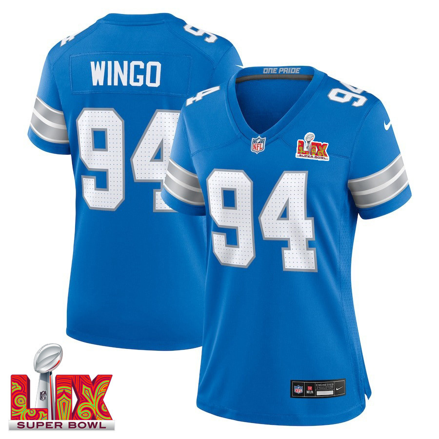 Mekhi Wingo #94 Detroit Lions Super Bowl LIX Women's Jersey - Blue JS6367 Saliibo